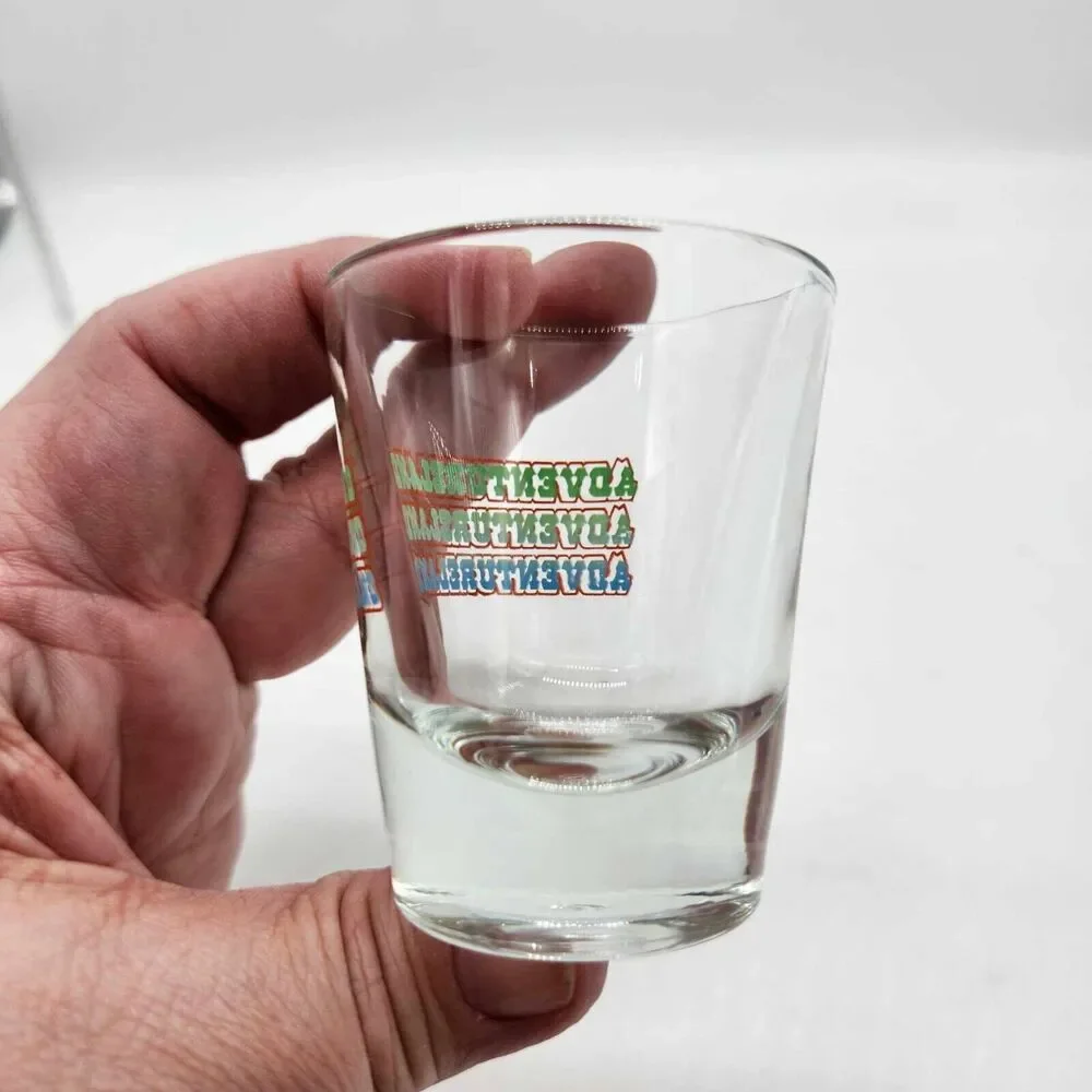Set of 2 Adventureland Des Moines Iowa Shot Glasses Amusement Park Souvenir